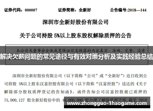 解决欠薪问题的常见途径与有效对策分析及实践经验总结