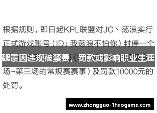 魏震因违规被禁赛，罚款或影响职业生涯