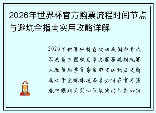 2026年世界杯官方购票流程时间节点与避坑全指南实用攻略详解